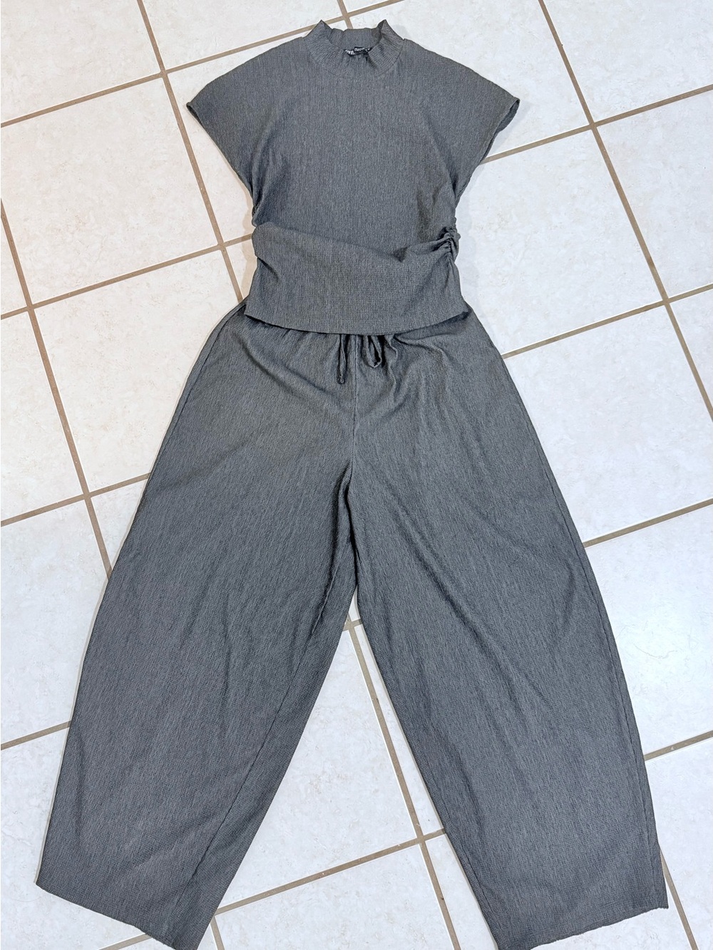 Zara Charcoal Gray Wide-Leg Knit Set